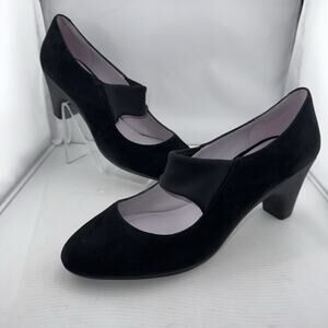 Johnston & Murphy Denise Mary Jane Black Suede Heels Size 10 Medium Comfort Work